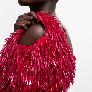Zara Beaded Sequin Handbag Raspberry